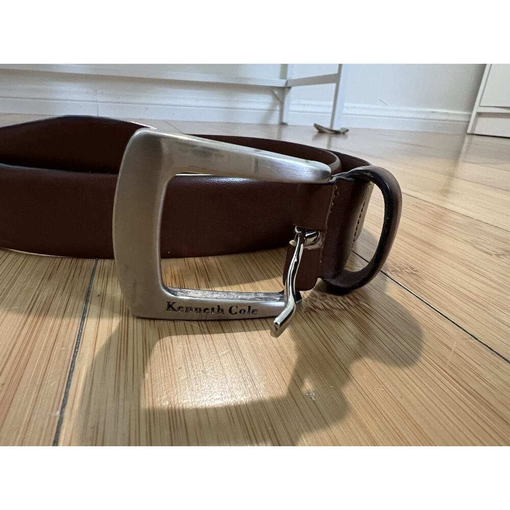Kenneth Cole Thick Genuine Italian Brown Leather Belt M 38 Handcrafted In Italy